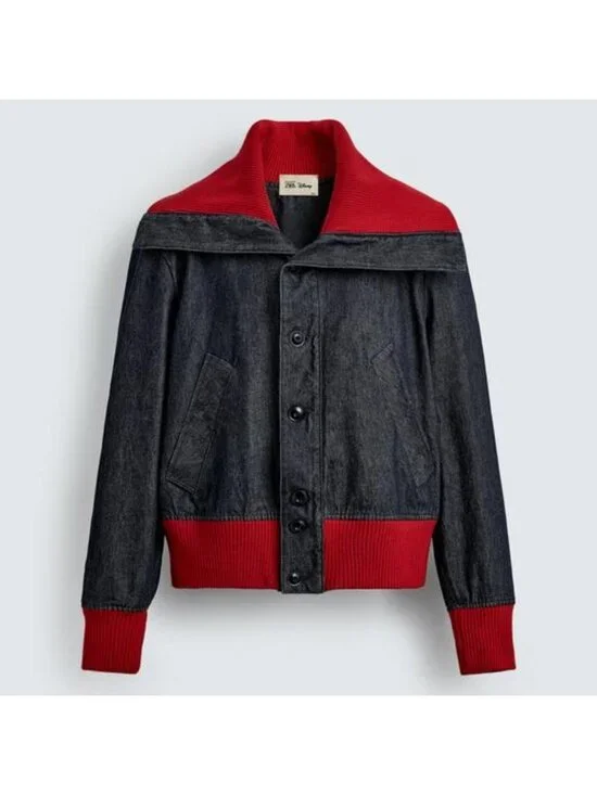 Zara Disney Harry Lambert Men Jean Jacket Bomber M Blue Denim 1300/330 NWT - Picture 3 of 16